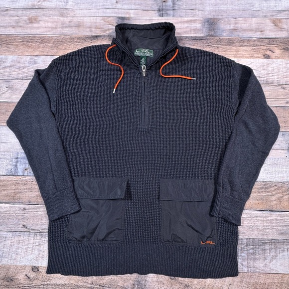 Lauren Ralph Lauren Sweaters - Lauren Ralph Lauren Women Sweater Quarter Zip Charcoal Gray M Waffle Knit Cargo‎